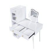 Vanity Dressing Table with LED Mirror & Storage - White Makeup Desk with 3 Drawers, 2 Open Shelves & 4 Hidden Cabinets