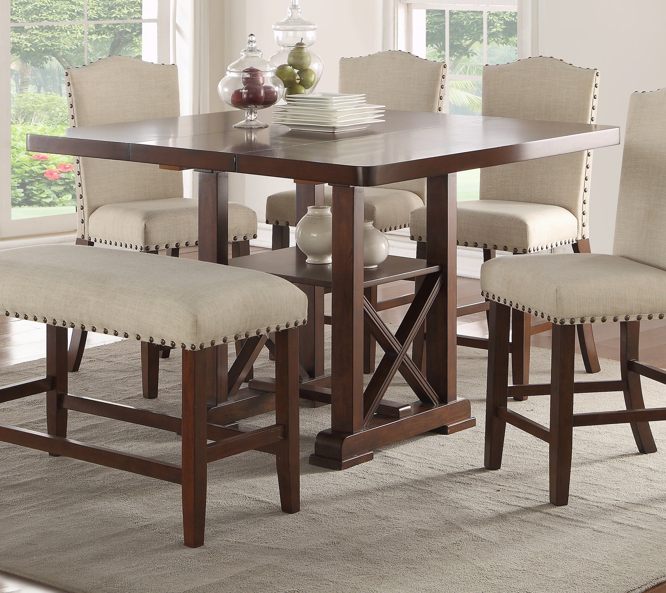 Classic Cherry Veneer 1pc Counter Height Dining Table w Leaf Lower Storage Shelf Kitchen Dining Room