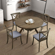 Wooden Dining Table Set, Mid Century Modern Round Rubber Wood Kitchen Table and Cross Back Upholstered Dining Chairs for Dining Room, Kitchen, Saving Space (1 Table with 4 Chairs),OAK