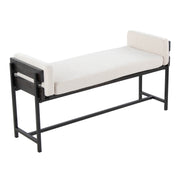 Kari 18' Farmhouse Bench with Black Metal, Grey Wood and Cream Fabric by LumiSource