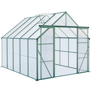 Heavy Duty Aluminum Polycarbonate Walk-in Greenhouse with Double Door and Raised Base, Green, 8x10FT