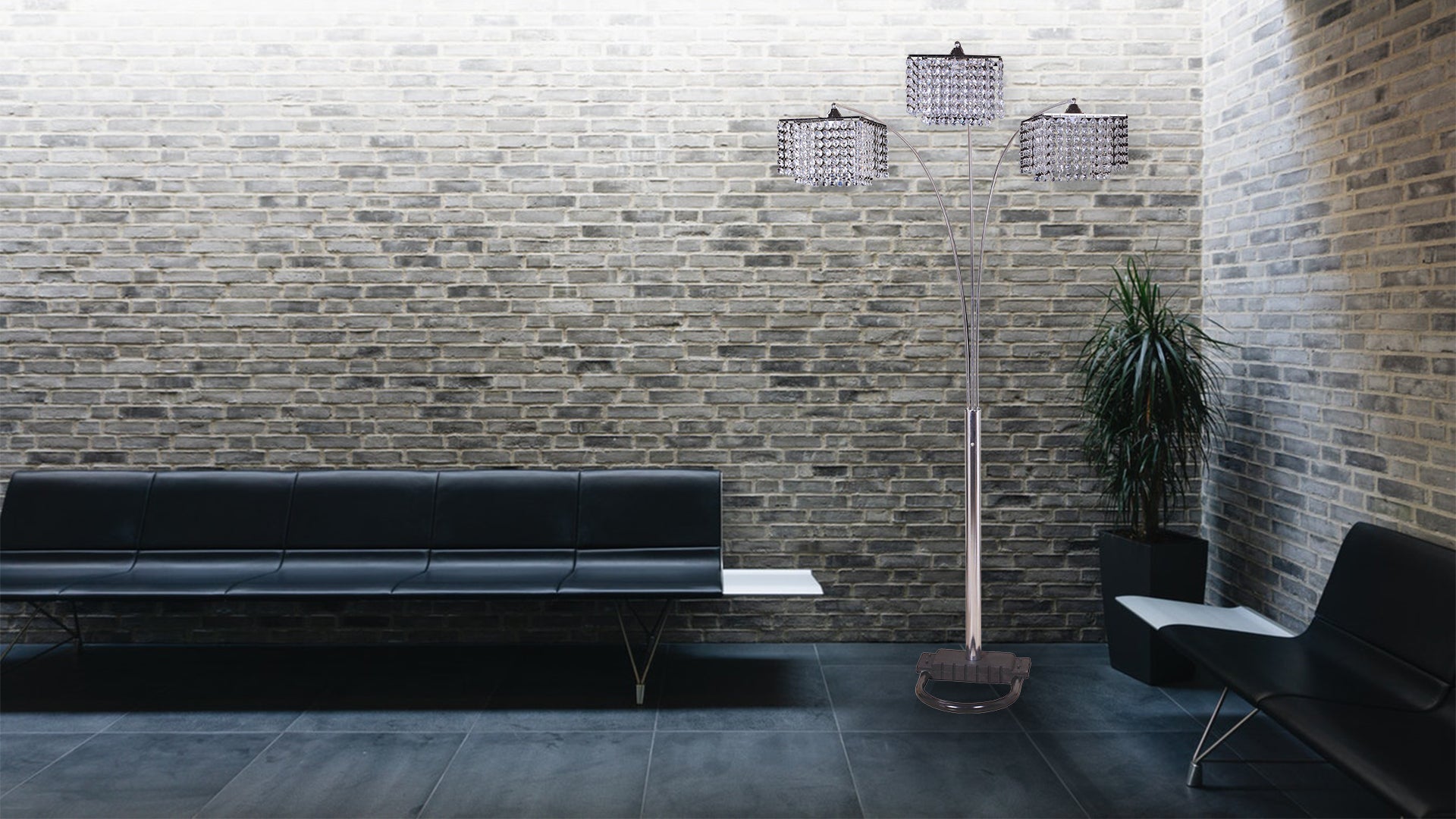 84'H 3-SHADE CRYSTAL INSPIRED ARCH FLOOR LAMP (1 PC/CTN/2.61 Cu Ft/34.63 G.W. lbs)