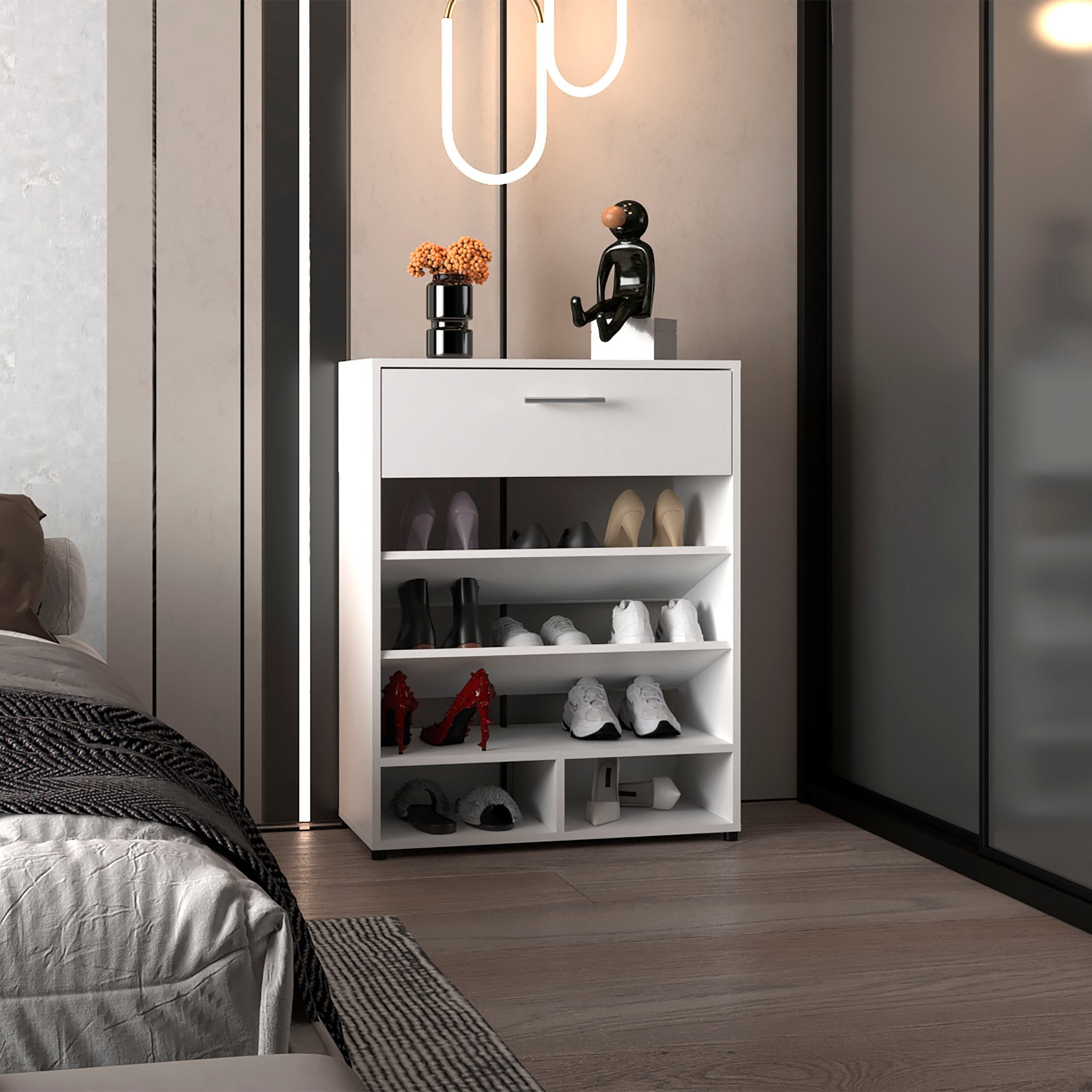 Shoe Rack, 1 Door, 4 Legs, 5 Shelves