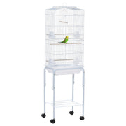 PawHut 60' Metal Indoor Bird Cage Starter Kit with Detachable Rolling Stand, Storage Basket, and Accessories, White