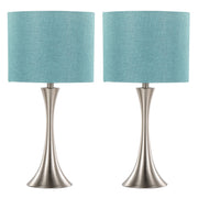 Lenuxe 24' Contemporary Metal Table Lamp in Brushed Nickel with Turquoise Textured Linen Shade from Grandview Gallery by LumiSource - Set of 2