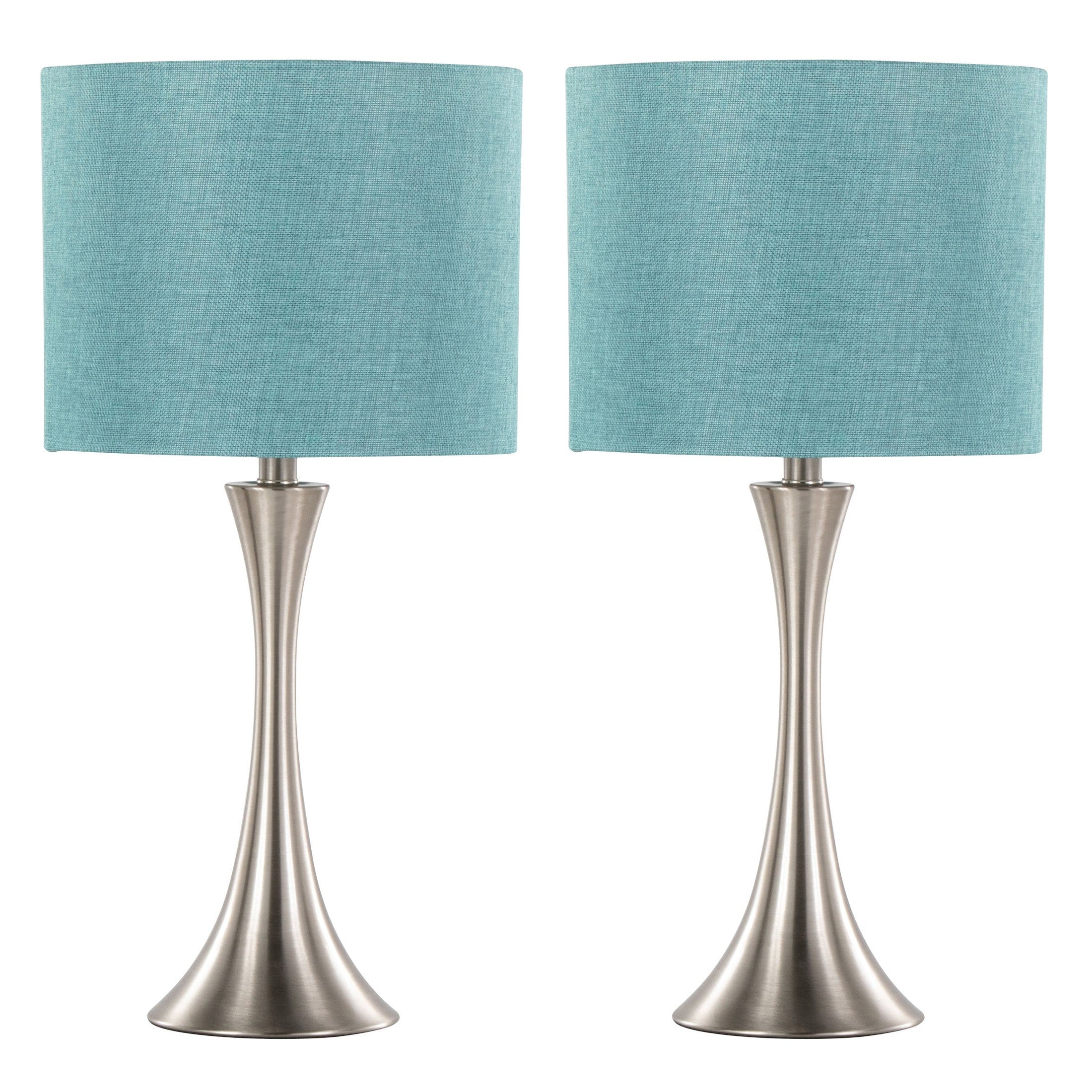 Lenuxe 24' Contemporary Metal Table Lamp in Brushed Nickel with Turquoise Textured Linen Shade from Grandview Gallery by LumiSource - Set of 2