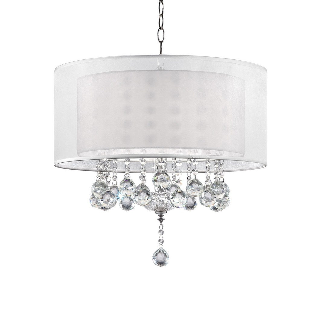19' Tall Ceiling Lamp 'Moiselle', Silver and Crystal Accents, Silvery Shade