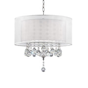 19' Tall Ceiling Lamp 'Moiselle', Silver and Crystal Accents, Silvery Shade