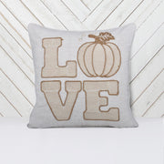 LOVE Pumpkin Embroidered Throw Pillow – Rustic Beige Fall Decor