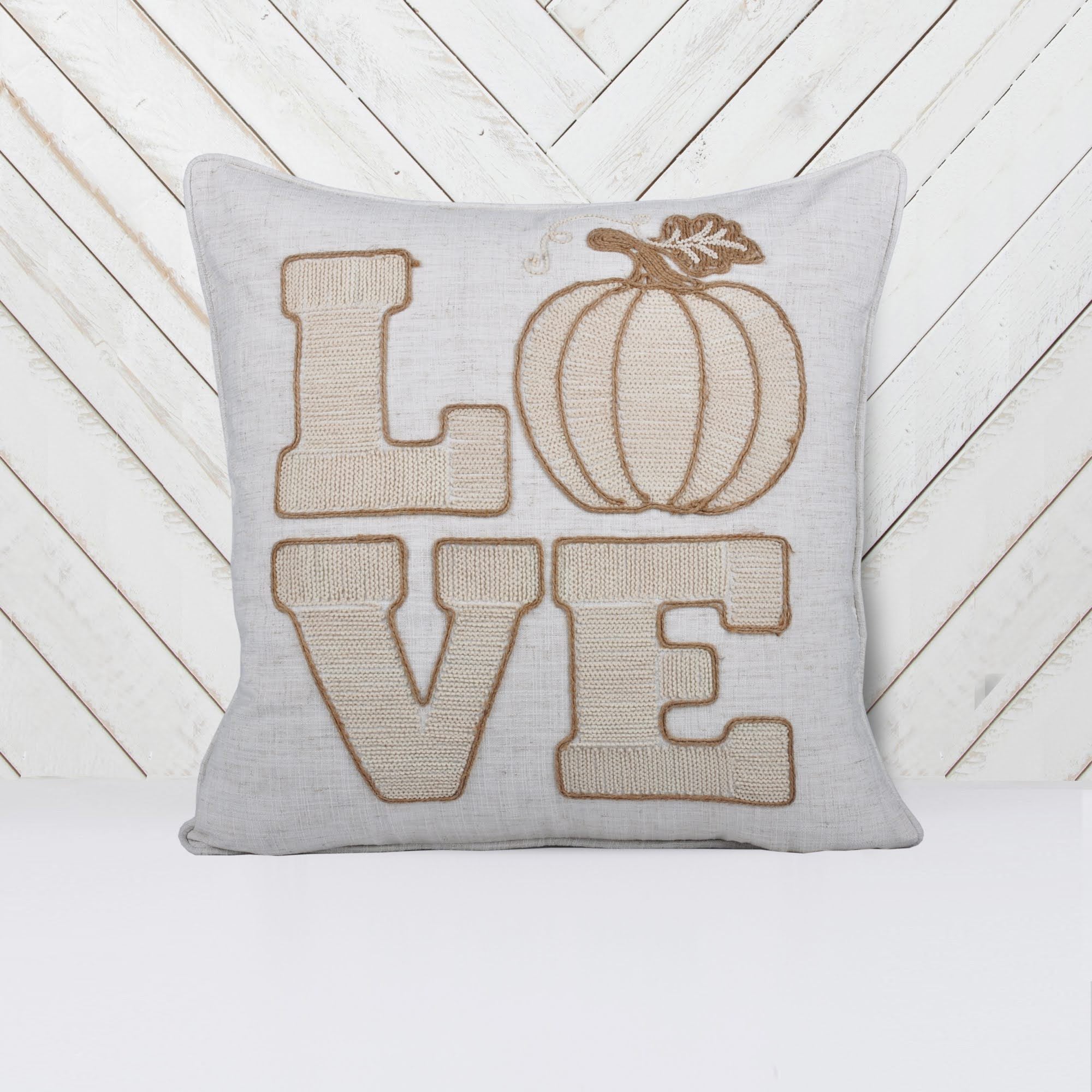 LOVE Pumpkin Embroidered Throw Pillow – Rustic Beige Fall Decor