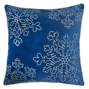 Blue Velvet Holiday Throw Pillow 20x20 with Silver Snowflake Embroidery and Insert