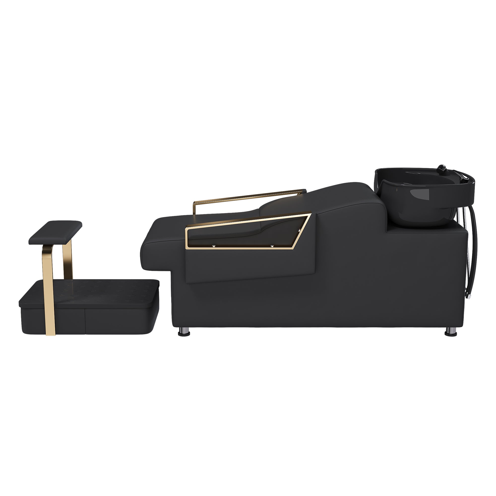 Black+Gold Shampoo Bowl and Chair Set for Salon with ABS Shampoo Bowl Sink Chair and Independent Footrest