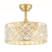 18'' Crystal Cage Ceiling Fan With Remote Control ,Quiet  Motor Fan Light ,, Indoor Crystal Chandelier Ceiling Fan For Bedroom, Living room, Dinning Room, Kids Room--Gold (bulbs not included.)