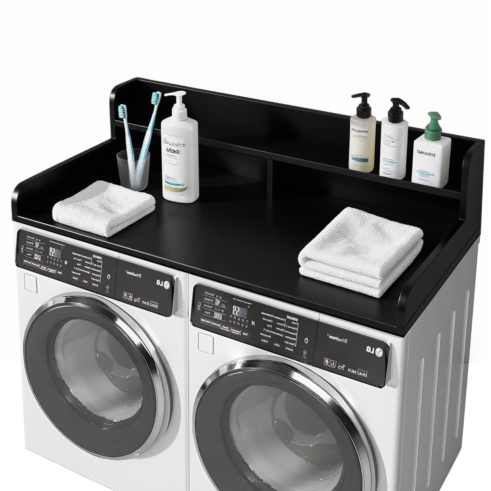 2-Tier Washer and Dryer Countertop with 2.75' H Guard, 54' W x 27.5' D Laundry Countertop Cover, Large Space Laundry Topper for Folding Clothes Over Washer and Dryer, Black