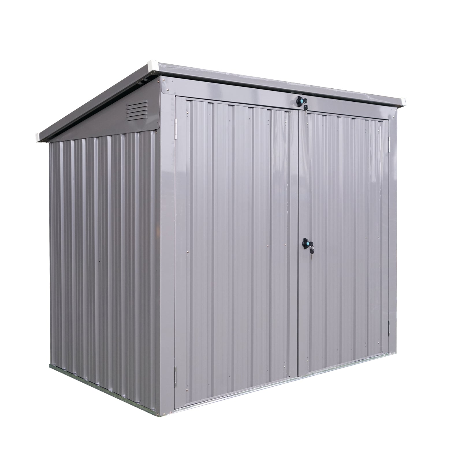Gray Stainless Galvanized Steel Garbage Bin Shed for Outdoor Storage – Stores 2 Trash Cans, Garden Tools, or Firewood