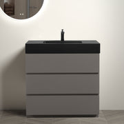 Alice 36' Gray Bathroom Vanity with Sink, Large Storage Freestanding Bathroom Vanity for Modern Bathroom, One-Piece Black Sink Basin without Drain and Faucet, Pre-assembled