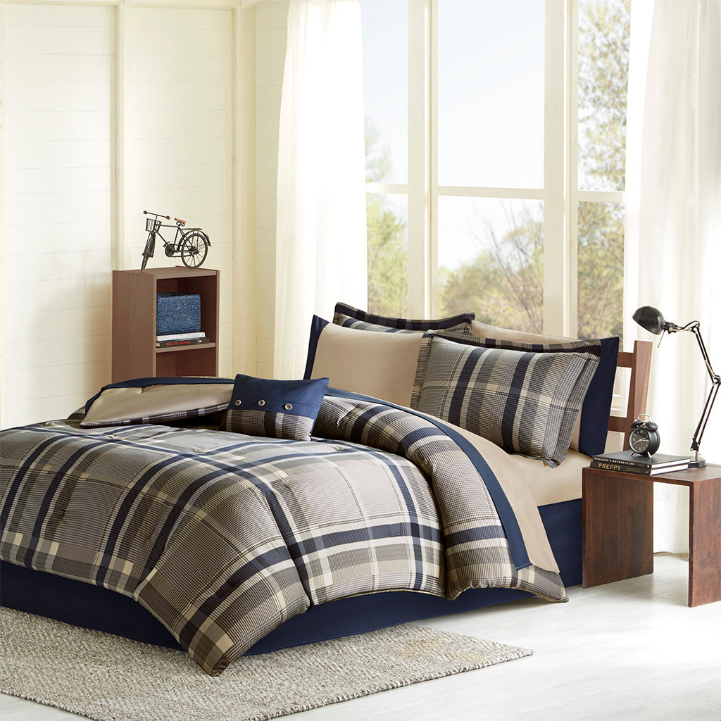 Twin XL Plaid Comforter Set with Bed Sheets