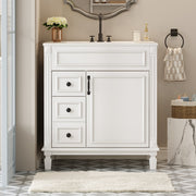 30' Bathroom Vanity with Ceramic Sink, Small Bathroom Sink Cabinet, Modern Cabinet with 2 Drawers and Adjustable Shelf