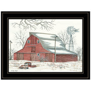 'Winter Barn with Pickup Truck' by Cindy Jacobs, Ready to Hang Framed Print, Black Frame