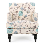 Vitality Club Chair with Button-tufted Diamond Stitching and Turned Legs, Blue and White