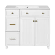 36' Modern Bathroom Vanity with Ceramic Sink, Soft Close Doors, Adjustable Shelves, Solid Wood Frame+MDF