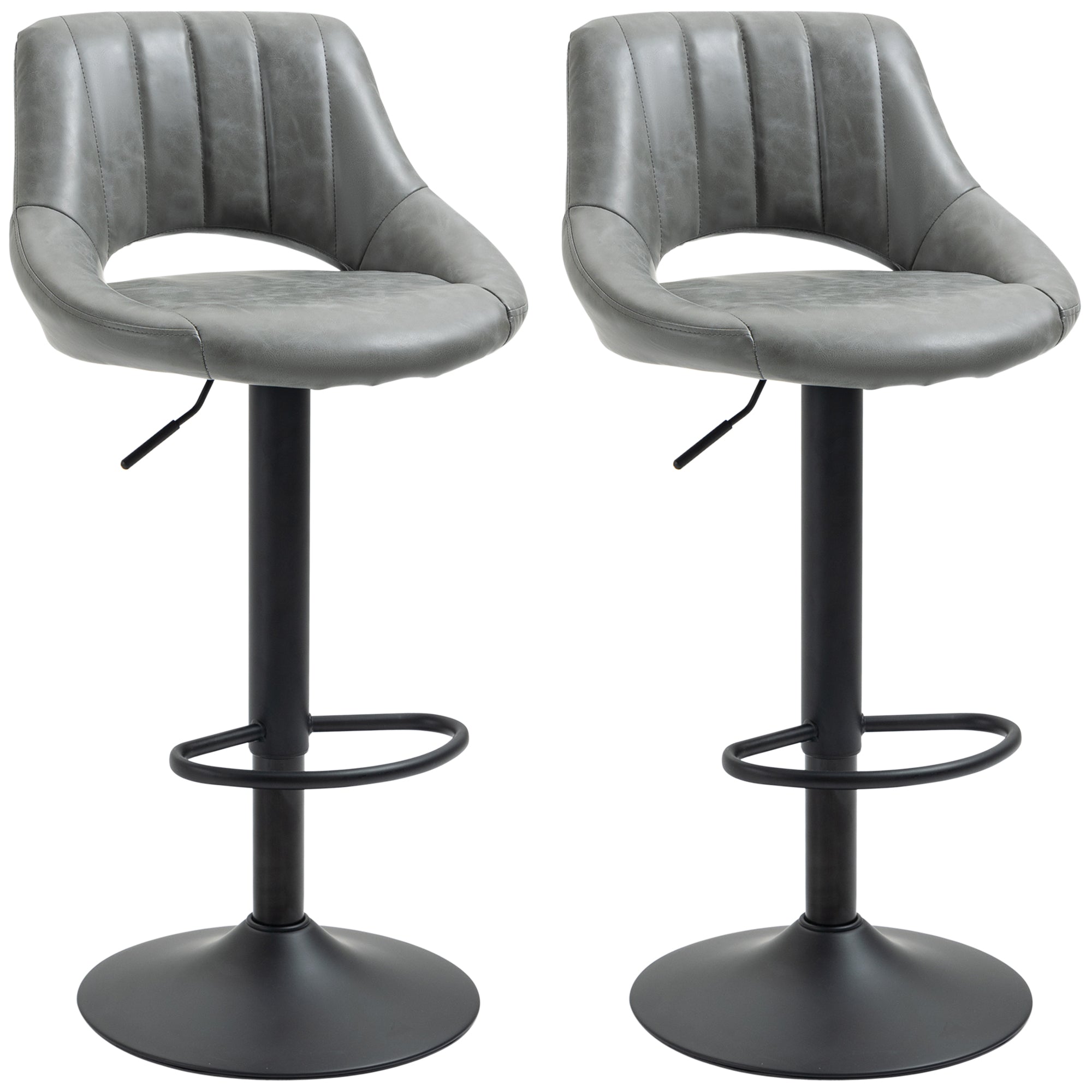 Bar Stools Set of 2, Swivel Bar Height Barstools Chairs with Adjustable Height, Round Heavy Metal Base, and Footrest, Gray