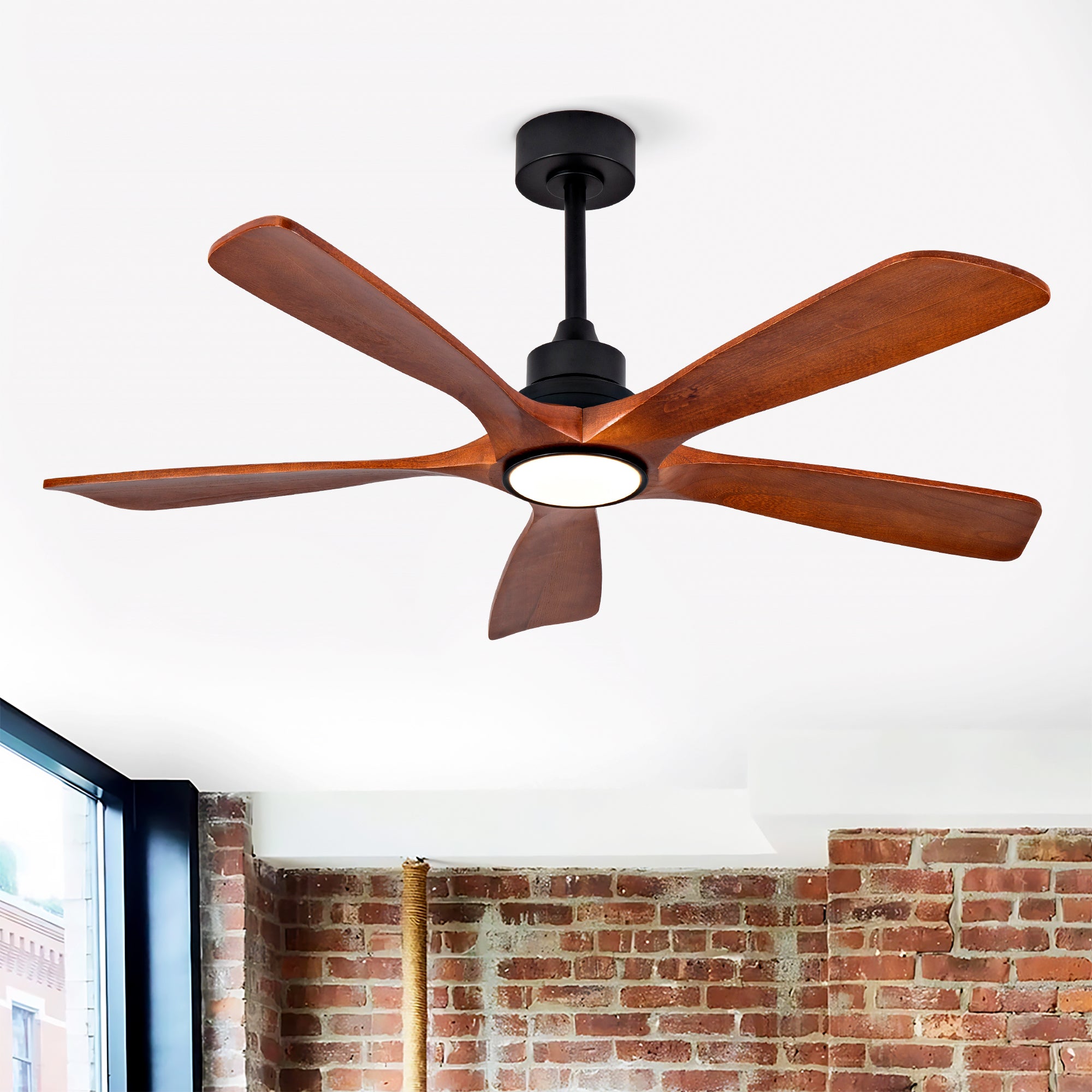 Hot sales Ceiling Fans with Lights and Remote, 52 Inch Outdoor Ceiling Fan for Patios with Light 5 Solide Wood Blades Modern Ceiling Fan Noiseless Reversible DC Motor, Wood Fan for Farmhouse