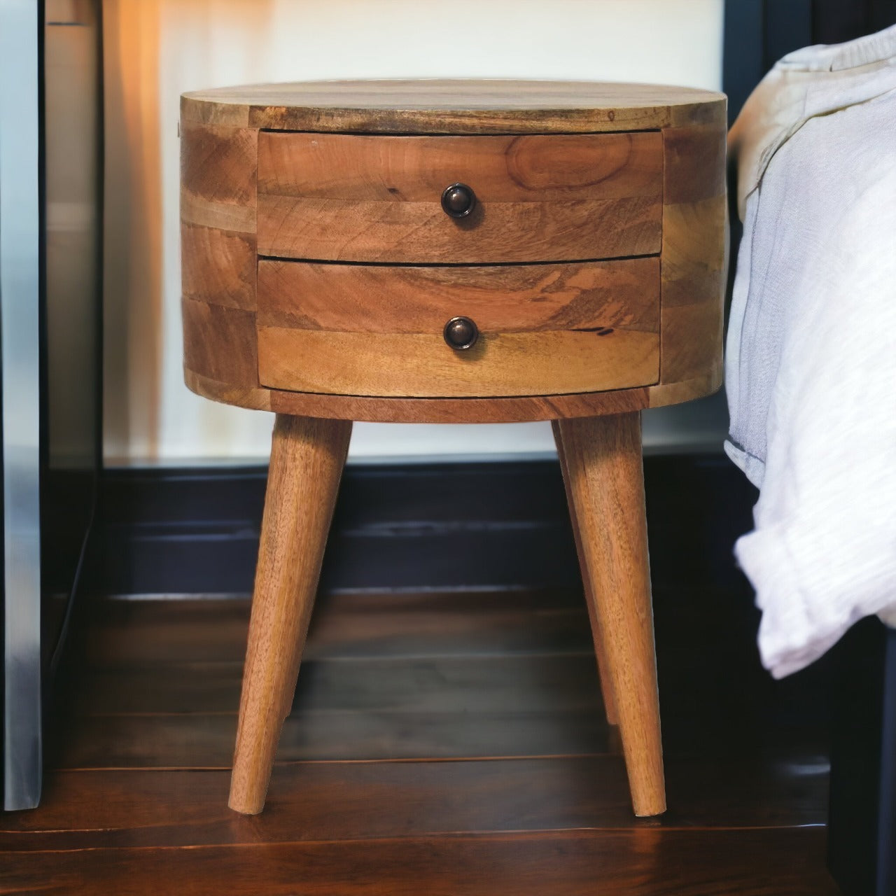 Odyssey Oak-ish Bedside, 2-Drawers, Nordic Legs, Brown