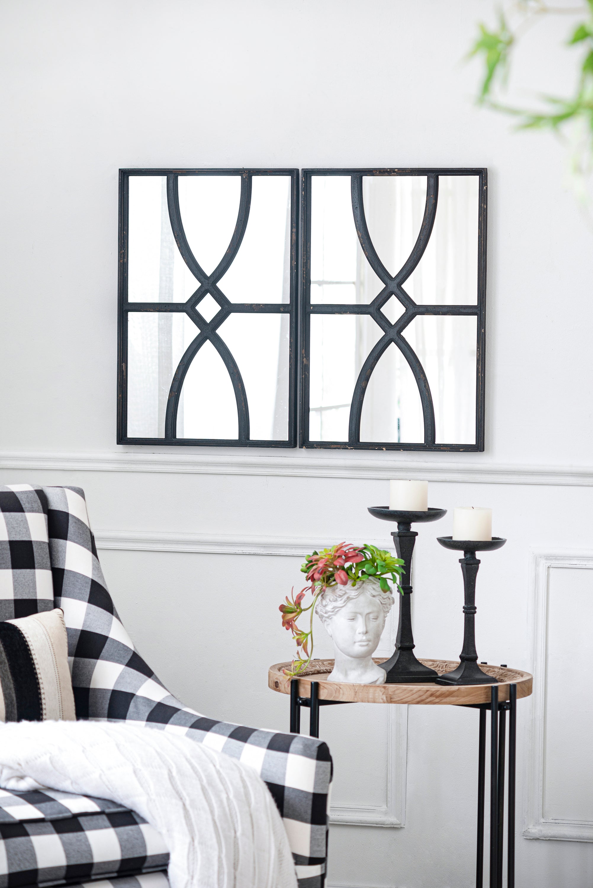 16' x 23' Rectangular  Wooden Wall Mirror with Antique Black Frame, Vertical or Horizontal Home Decor for Living Room, Set of 2