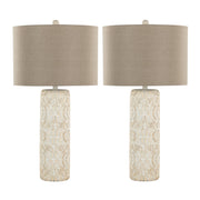 Charlotte 30' Contemporary Polyresin Table Lamp in Brushed Taos Brown Polyresin with Beige Linen Shade from Grandview Gallery by LumiSource - Set of 2