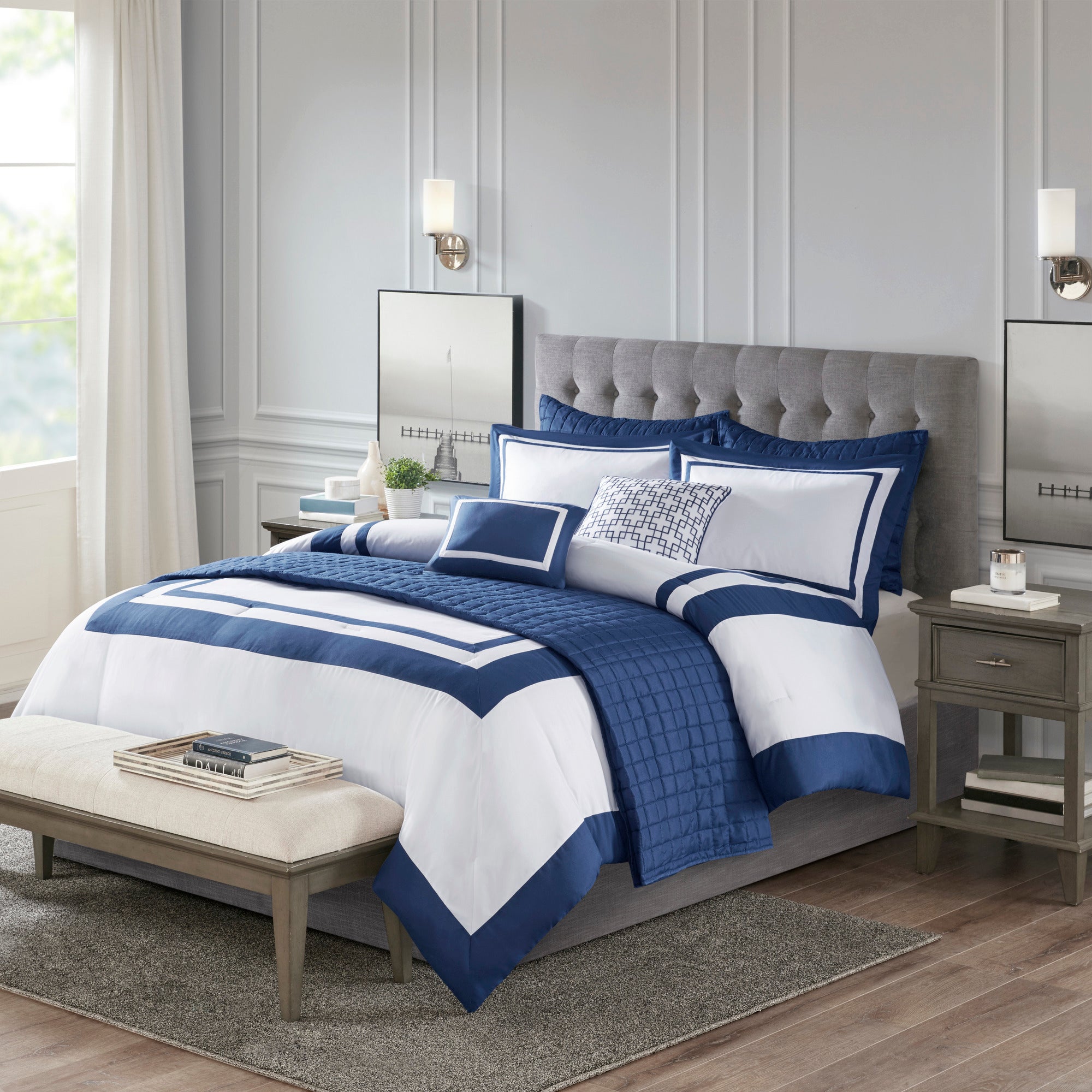 8 Piece Comforter and Quilt Set Collection Navy King/Cal King