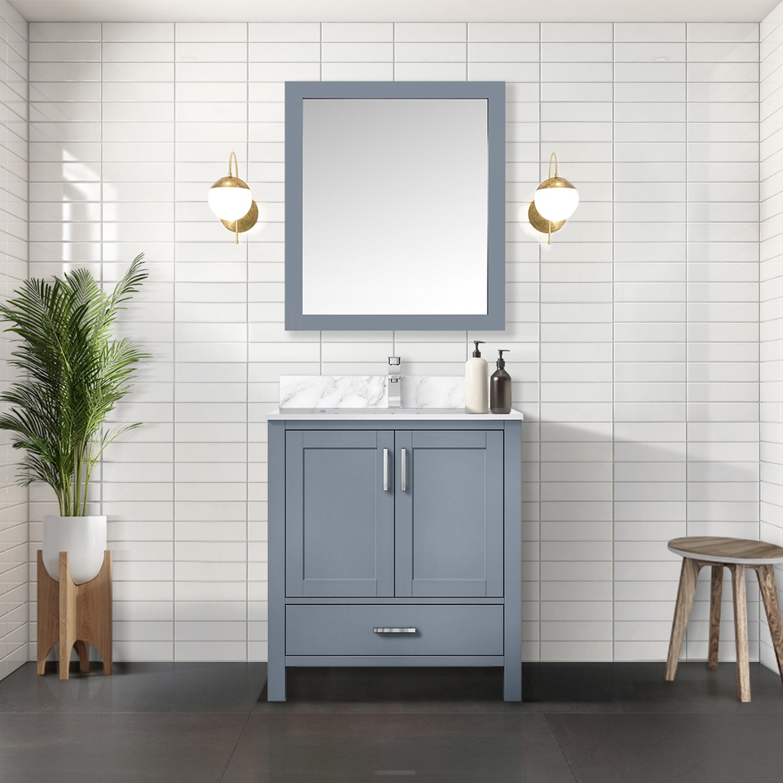 Dark Grey Bath Vanity 30 in. W x 22 in. D, Carrara Marble Top, and Faucet Set