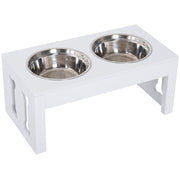 PawHut 23' Modern Decorative Dog Bone Wooden Heavy Duty Pet Food Bowl Elevated Feeding Station - White