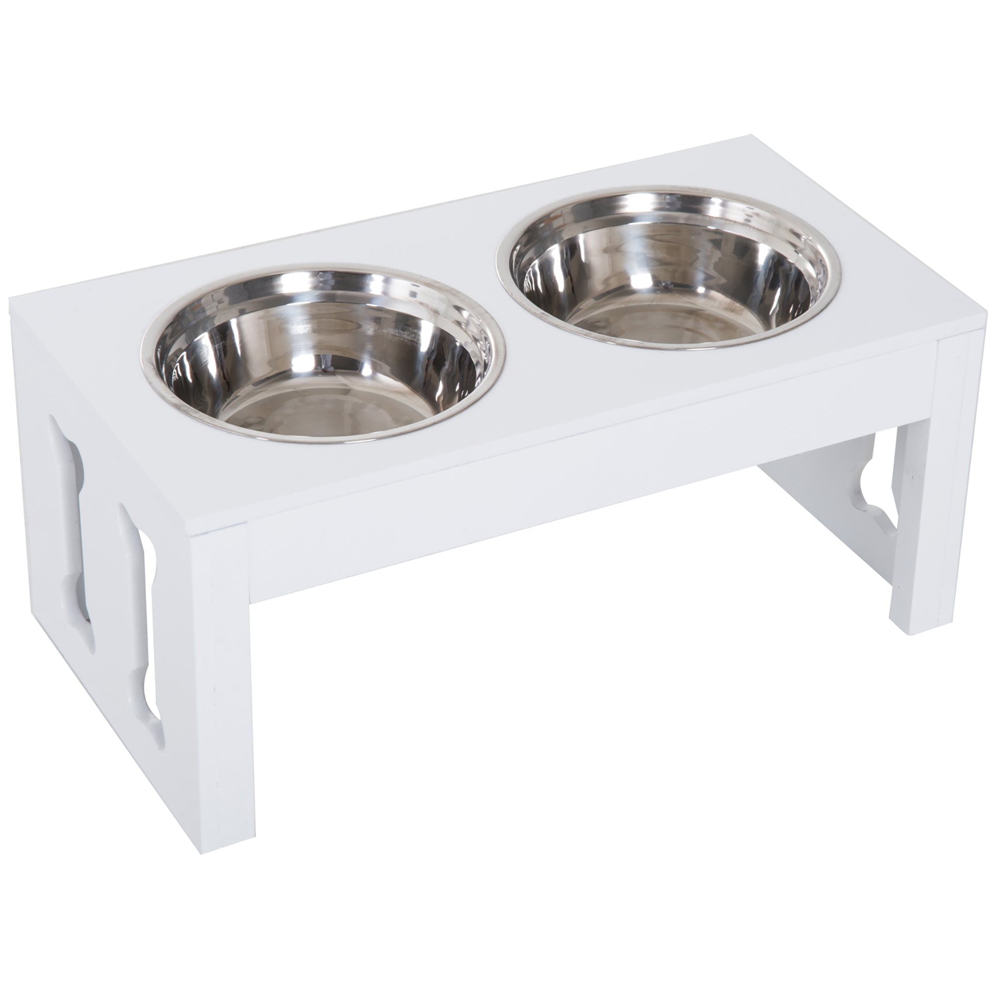 PawHut 23' Modern Decorative Dog Bone Wooden Heavy Duty Pet Food Bowl Elevated Feeding Station - White