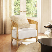 Astrid 20' Square Accent Throw Pillow Cover with Feather Insert, Cream Beige Faux Fur