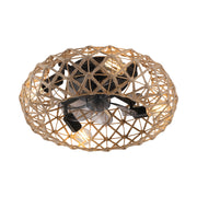 Ceiling-mounted Jute Rope Fan Light Strip with 4 Bulbs, Dimmable, 7 Dlades, Reversible DC Motor