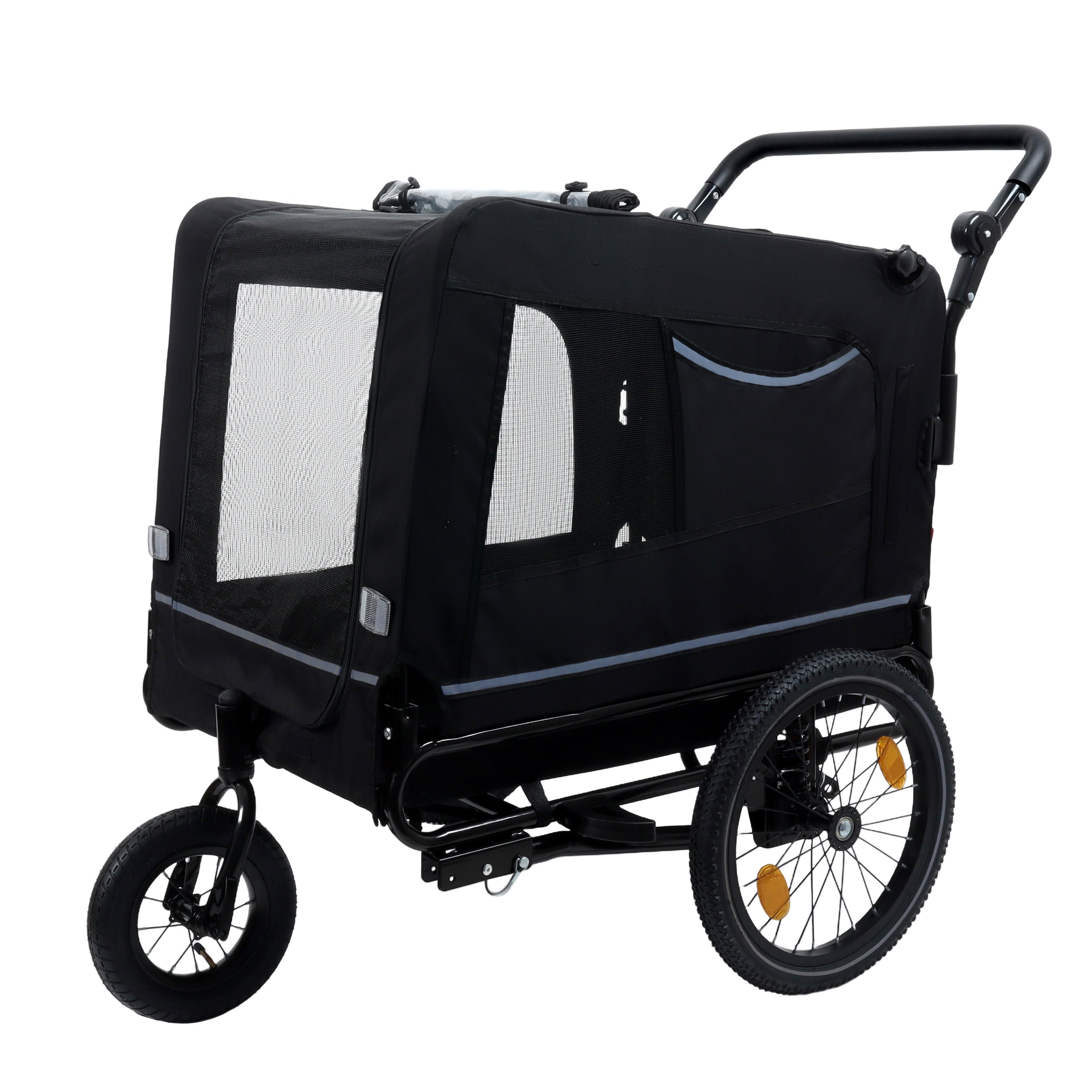 Extra Large 2-in-1 Bike Trailer & Push Cart for Pets - Detachable Bike Hitch & Push Handle Included - All-Terrain Wheels, Quick Release Wheel, Non-Slip Floor, Internal Leash, Holds Up to 88 lbs, Black