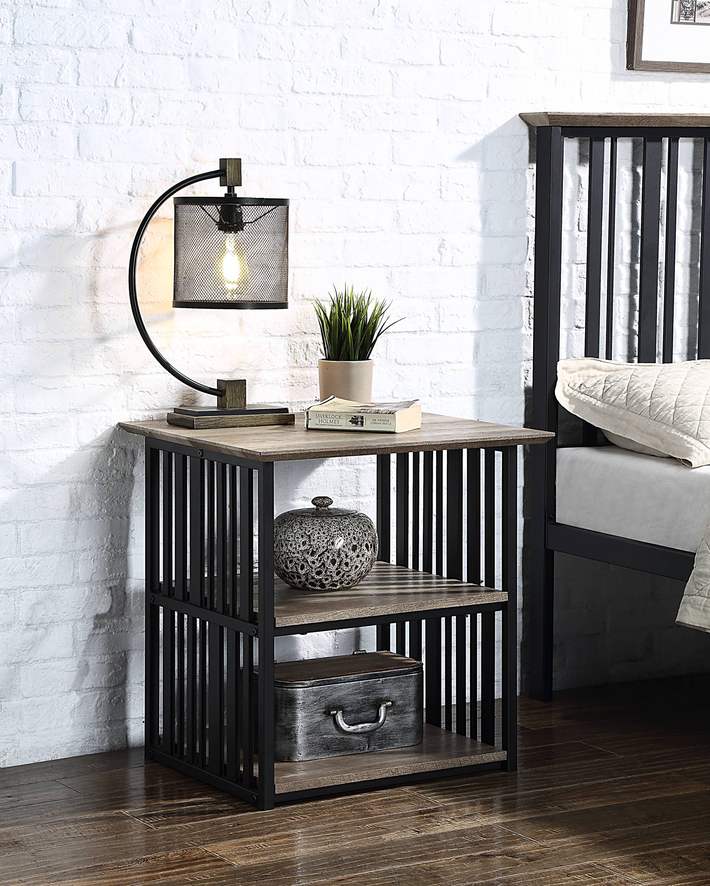 Zudora Antique Oak & Black Finish Nightstand
