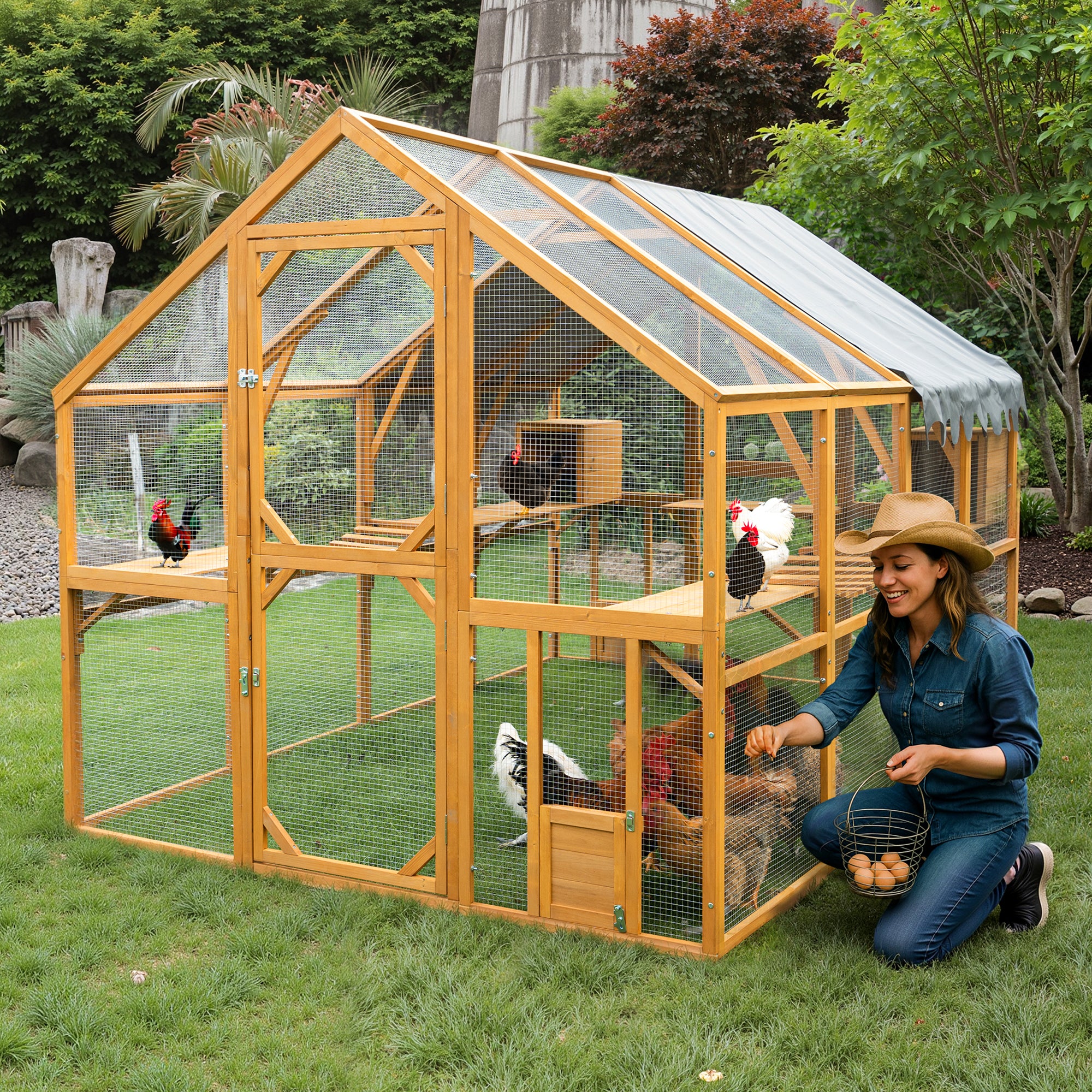 Outdoor Yellow Chicken Coop Enclosures 110' Large Kitten Playpen,Upgrade Waterproof Cover