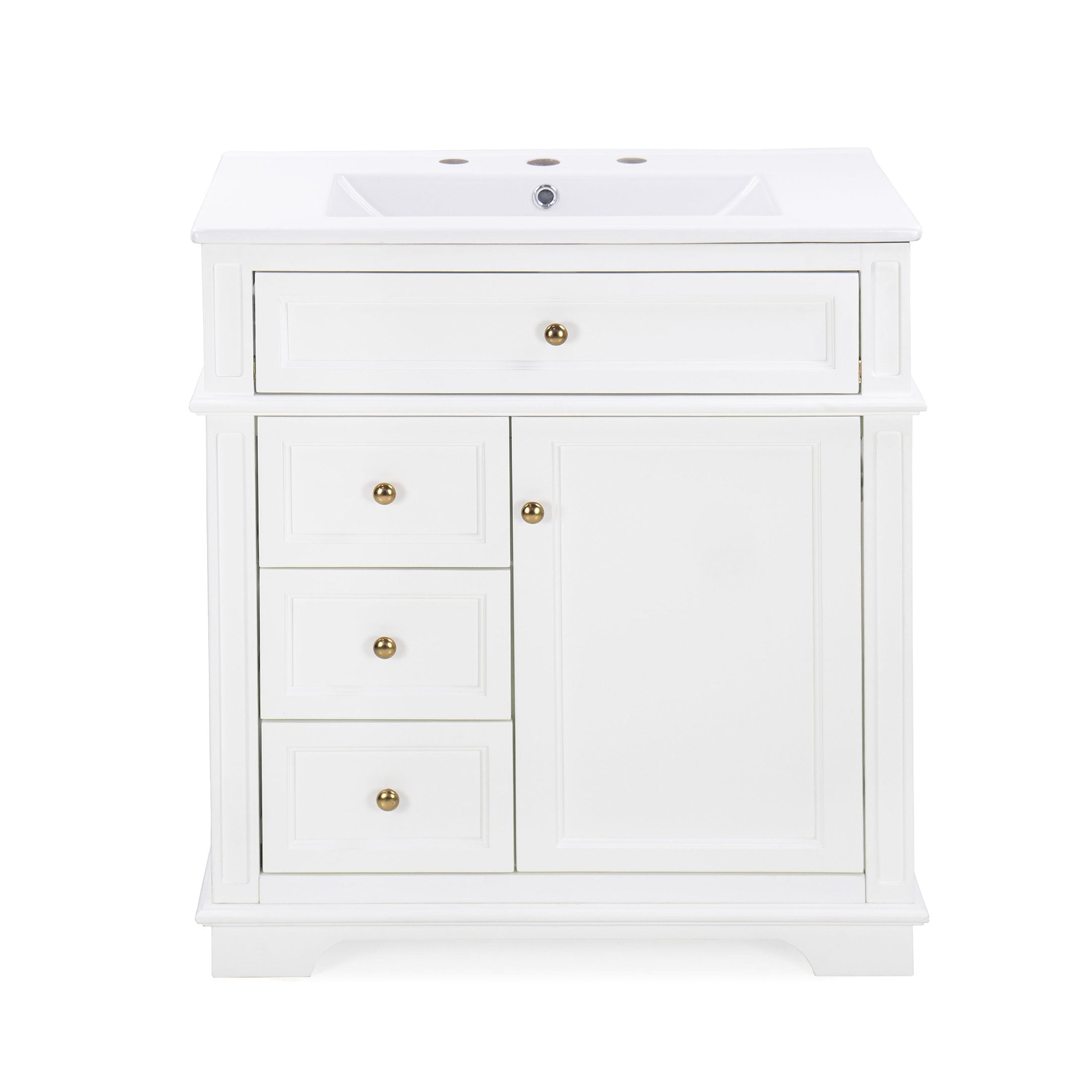 Freestanding 30' Bathroom Vanity with Sink, Soft Closing Door, Tip-out Drawer, White Acacia Wood and MDF