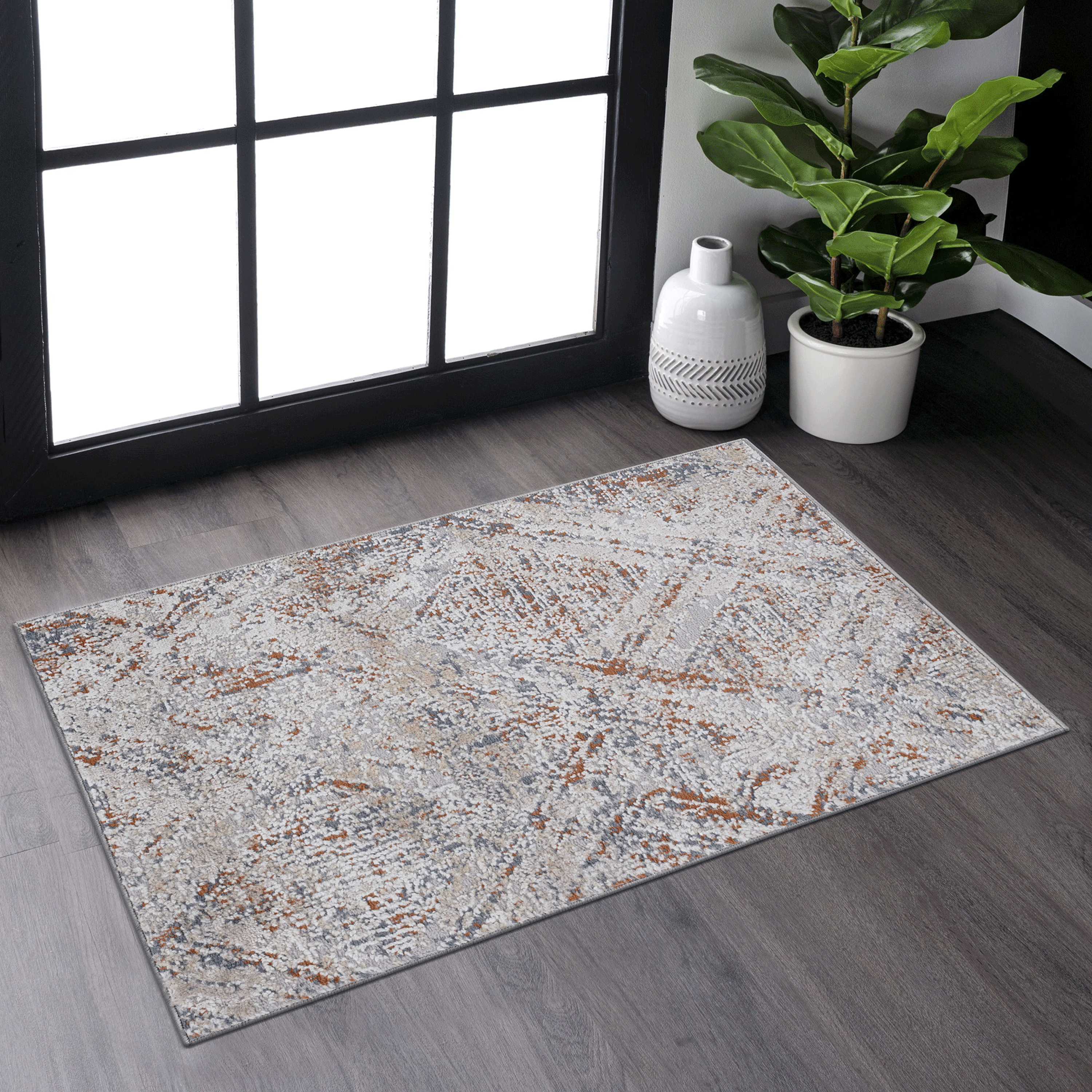 PAYAS Collection 2X3 Beige / Geometric Doormat Rug