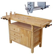 Wood Workbench - Wooden Workbench for Garage Workshop and Home, with Rapid Action Woodworking Vise 9 Inch Jaw Width Made with Heavy-Duty Cast Iron ,GRAY