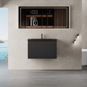 24'' Floating Bathroom Vanity with Sink Combo, Modern Wall-Mounted Striped Bathroom Storage Cabinet with Soft-Close Drawer and Quartz Sand Basin, Smoked Walnut GF-24V16-24WAB
