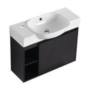 26'' Wall-Mounted Bathroom Vanity with White Ceramic Sink & Soft-Close Door, Dark Oak, KD-Packing