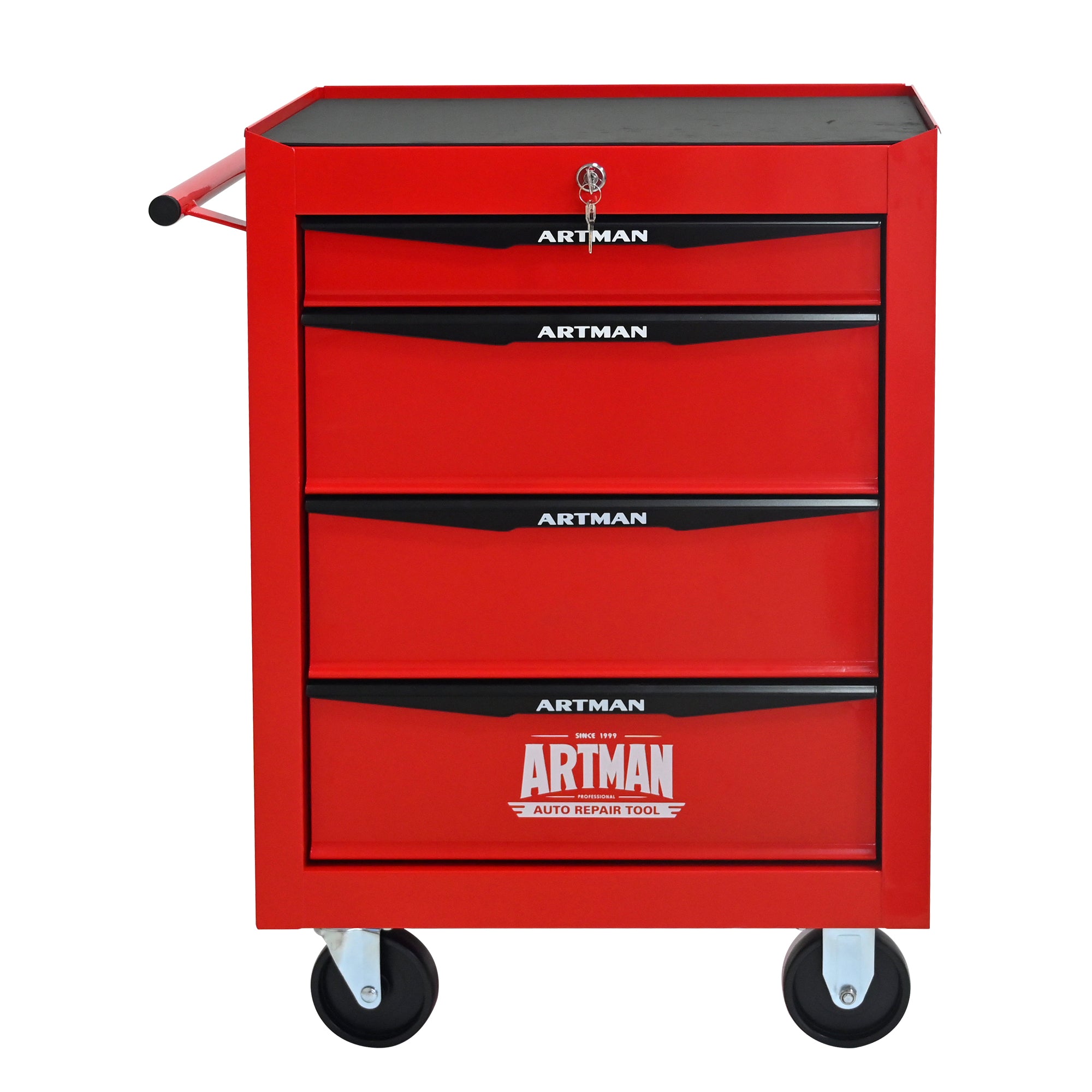 Rolling Metal Tool Chest with 4 Drawers, 20' Steel Storage Cabinet with Ball Bearing Slides, Black and Red Finish