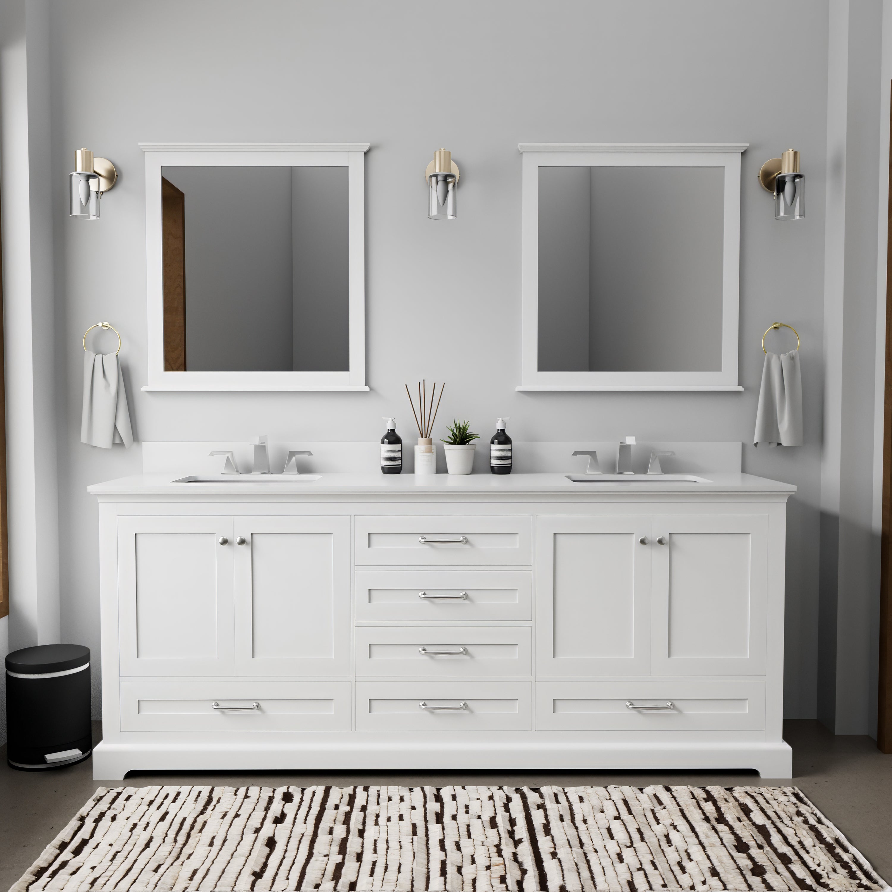 White Double Bath Vanity 80 in. W x 22 in. D, with White Quartz Top