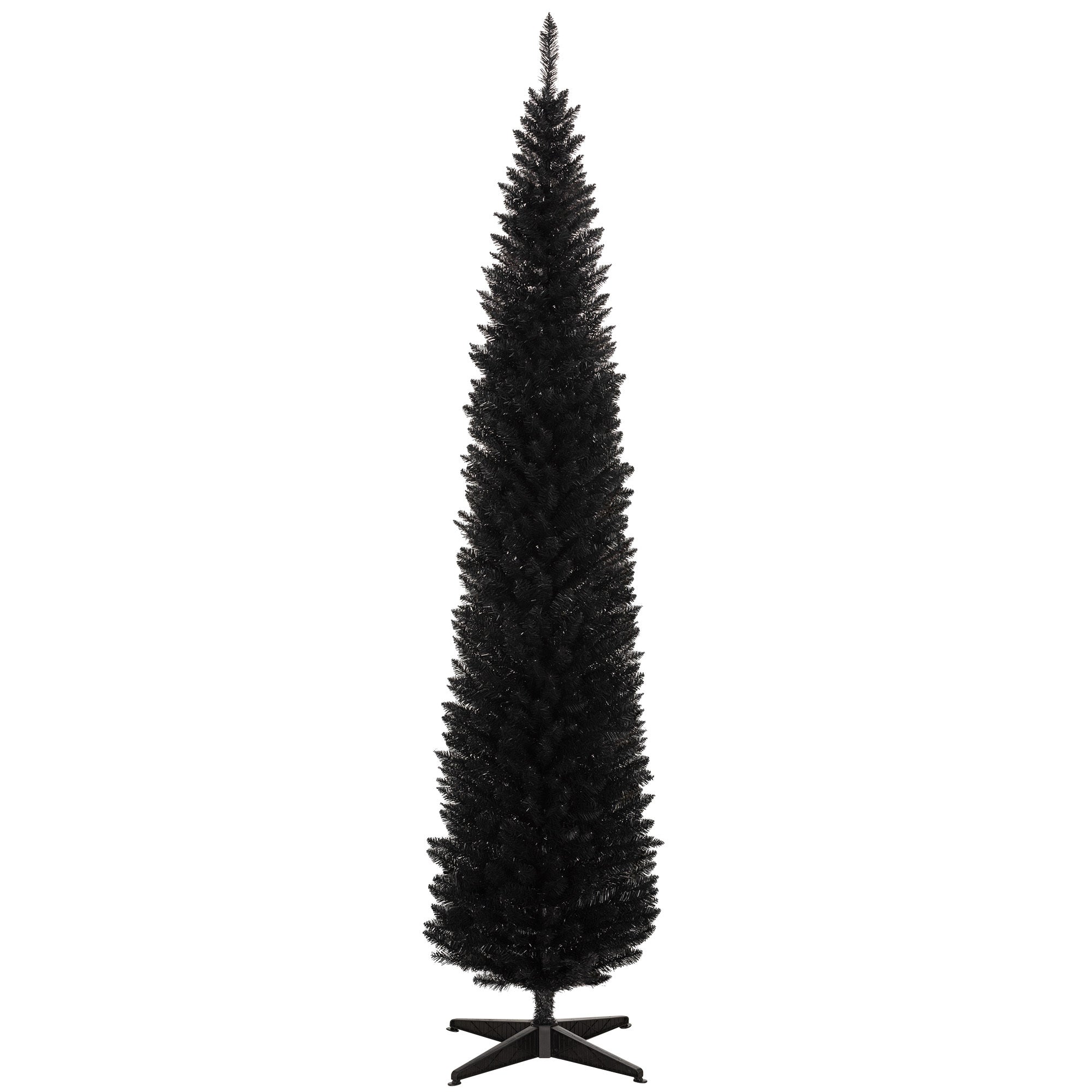 HOMCOM 8' Artificial Pencil Christmas Tree, Slim Xmas Tree with 618 Realistic Branch Tips and Plastic Stand, Black