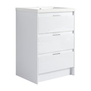 24' Freestanding Bathroom Cabinet with Resin Sink, 3-Soft Close Drawers, Glossy White,(KD-Packing)