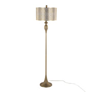 Ashland 63' Contemporary Metal Floor Lamp in Gold Metal with Laser Cut Metal and Off-White Linen Shade from Grandview Gallery by LumiSource