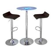 Spyra-Ale Contemporary Adjustable Bar Set in Chrome Metal, Clear Acrylic with Light Up Tabletop, and Brown PVC by LumiSource - 3 Piece